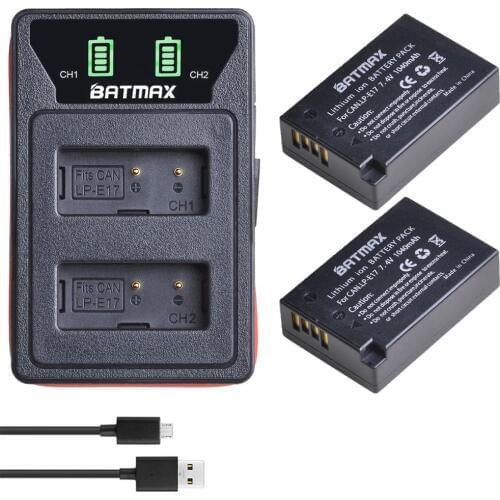 Batmax LP-E17 LPE17 Battery+LED Dual USB Charger with Type C Port &USB Cable for Canon EOS 200D M3 M6 750D 760D T6s 800D 8000D