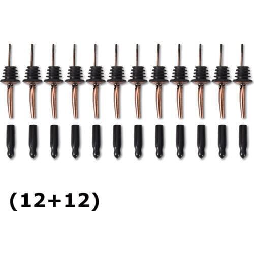 Free Shipping Copper Wine Pourer Stopper Bottle Pourer Bottle Stopper Tapered Spout and Pour Spouts Dust Cover Caps(12+12)