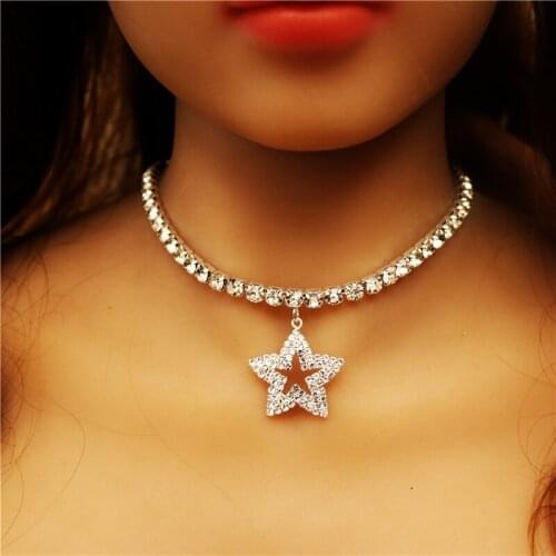 Luxury Statement Five-pointed Star Tennis Chain Necklace Choker for Women Crystal Rhinestone Pendant Necklace Chain Jewelry