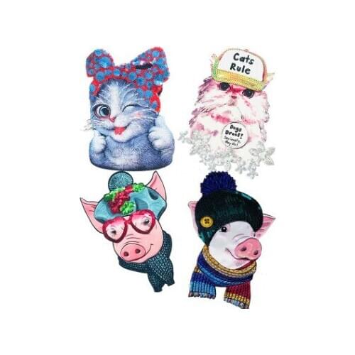 Digital printing stickers sequins cartoon cat pig head sequin cloth posted Europe station 2019 spring and summer new
