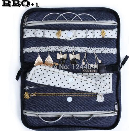 Jean Cloth Jewelry Storage Bag Zipper Jewelry Box Travel Jewelry Organizer Case Travel Storage Portable Bag Caja de joyas