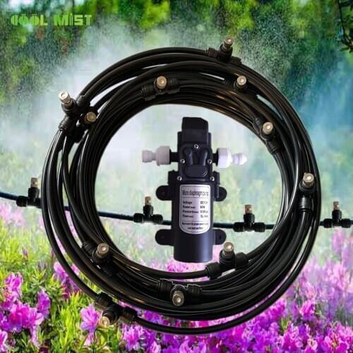 Electric sprayer 12V water mist pump kits 8M-18M with timer 6mm slip lock nozzles mister garden sprinkler irrigation system M037