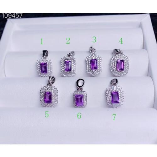 Purple amethyst pendant for necklace with silver good craftmanship 925 sterling silver fine jewelry 4x6mm gem size birthday gift