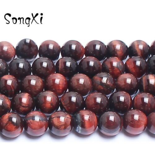 Natural Stone Bead Red Tiger Eye Smooth Round Loose Beads For Jewelry Making DIY Necklace Bracelet Jewellery 4 6 8 10 12 MM 15