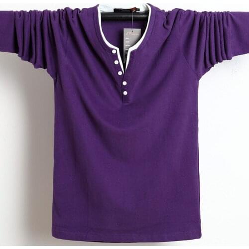 Hot style plus size long sleeve cotton T-shirt male Breathable comfort T Shirt double collar fit for men bust 140cm Bigger sizes