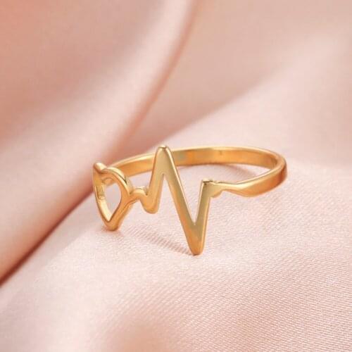 COOLTIME Heartbeat Finger Ring Minimalist Stainless Steel Jewelry Geometric Rings For Women Bagues Pour Femme Wedding Gifts