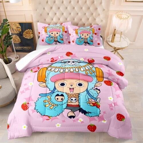 Three-piece bedding set ONE PIECE Boys and Girls Printed Cartoon Non-Fade Choba Quilt Cover Pillowcase LuffyZoro