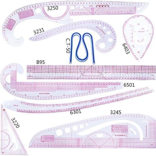 MIUSIE 9PCS Plastic French Curve Sewing Ruler Measure Tailor Multi-functional Ruler Making Clothing Ruler Tools