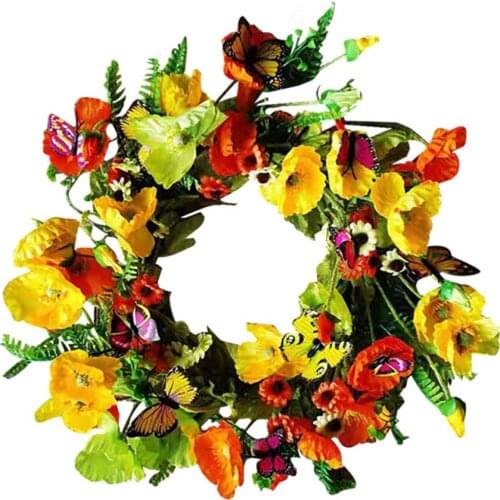 Artificial Flowers Simulation Wreaths Door Hanger Holiday Decoration Decorations 45cm Reusable Poppy Garland