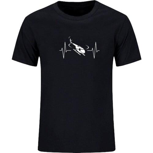 Mens Heartbeat short sleeve helicopter T-shirt Round collar cotton pilot summer
