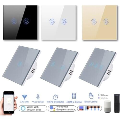 EU Standard Tuya Smart Life 1/2/3 Gang 1 Way WiFi Wall Light Touch Switch for Google Home Amazon Alexa Voice Control