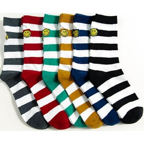 Smiley Face Stripe Personalized Socks Breathable Sweat Absorption， Deodorant and Anti Friction Mens and Womens Cotton Socks