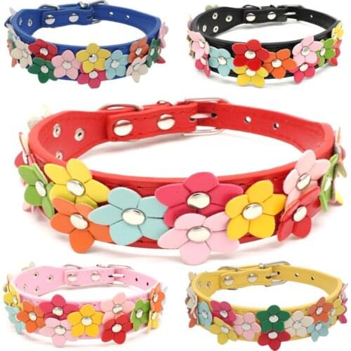 Flower Dog Collar Cute Leather Studded Dogs Necklaces Pet Collars For Small Medium Dogs 8 Colors For Chihuahua XS-M DOGGYZSTYLE