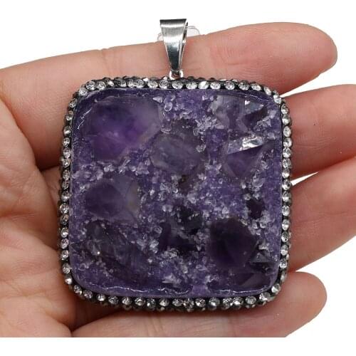Natural Stone Crystal Ore Pendant Female Geometric Amethysts Cluster Charms for Jewelry Making DIY Necklace Accessories Gift