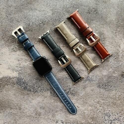 Retro Genuine Leather Watchbands For Apple Watch Band 38mm 40mm 42mm 44mm Leather Belt For Apple iWatch Strap Series 1 2 3 4 5