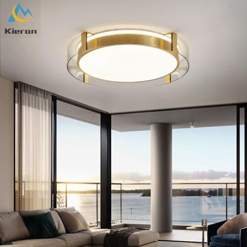 Nordic Modern Luxury All Copper Led Ceiling Lamps Bedroom Living Room Glass Ceiling Lights Room Decoration Round Ceiling Lamps