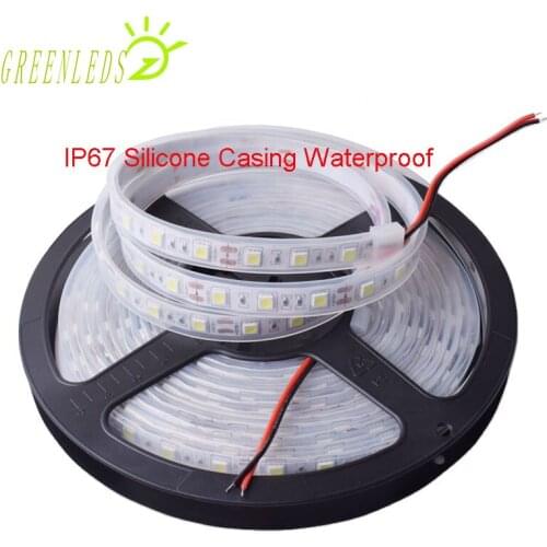 SMD5050 LED Strips IP67 Waterproof 60LEDs per Meter Single Color 14.4w/m DC12/24V Flexible Strips With 3 Years Warranties