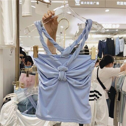 Twist Camisole Tank for Women Short Tube Top Sexy Off Shoulder Summer New Outwear Slim Fit Halter Spaghetti Straps Shirt