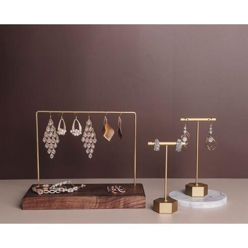 Black Walnut Wood Marble Stone Jewelry Display Holder Earrings Chain Necklace Display Stand Earrings Display Rack