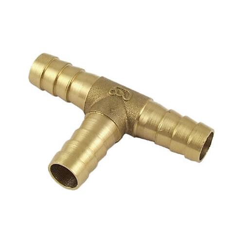 Air Water 3/8" Brass Tone T Shape Pipe Tube Connector