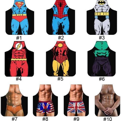 10 Colors Funny 3D Kitchen Apron Digital Printed Sexy Naked Men Aprons Super Hero Pattern Dinner BBQ Barbecue Cooking Uniform