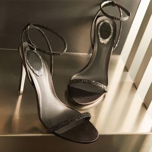 2021 New Buckle Open Toe Sandals Women Rhinestone Sexy High Heels Shoes Women Stiletto Sandalias Female sandalias de las mujeres