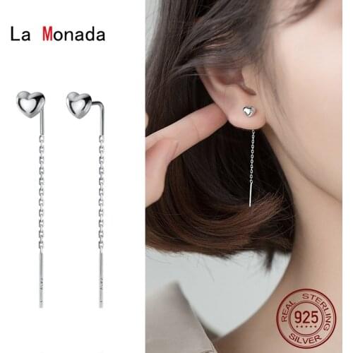 La Monada Heart Tassel Women Drop Silver Earrings 925 Sterling Silver Fine Jewelry For Women Dangle Hanging Korean Earrings