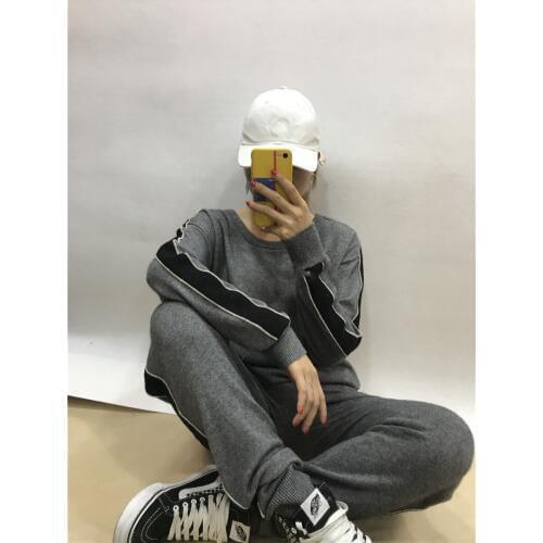 2020 O-neck Wool New Time-limited Sale Women Two Piece Outfits Knitted Cashmere Suit Fashion Knit Pullover Casual Trousers Set