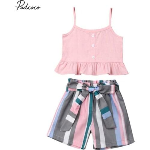 2019 Baby Summer Clothing Infant Kids Baby Girls Outfits Sleeveless Crop Vest Tops+ Colorful Striped Shorts Clothes 2PCS Set