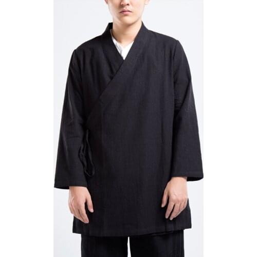 2021 Chinese Style Improved Hanfu Shirt Mens Youth Tang Suit Retro Style Linen Jacket Long Section Slung Cardigan Robe