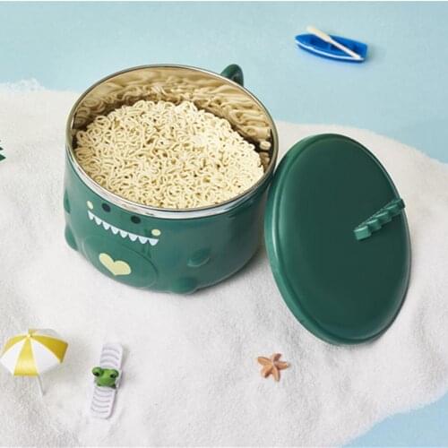 50%HOTInstant Noodle Bowl with Lid Large Capacity Dinosaur Pattern Food Grade Fruit Cereal Bowl for Dormitory