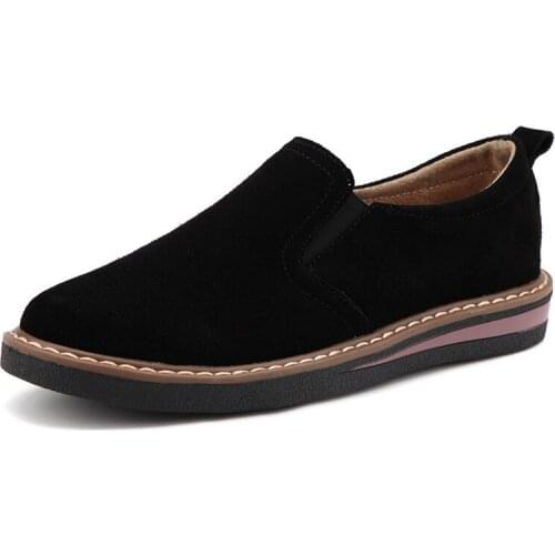 Akexiya 2021 New Spring Flat Womens Shoes Suede Leather Casual Shoes Low Heel Black Womens Shoes Flat Loafers Jazz Oxford