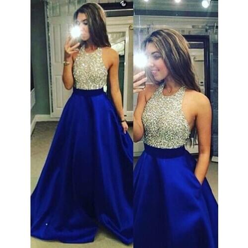 ANGELSBRIDEP Sparking Beading High Neck Vestido De Festa Prom Dresses Sexy Backless Full-Length Formal Pageant Party Gown
