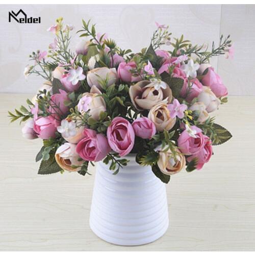Meldel Rose Wedding Bouquet Bridal Bridesmaid Camellia Bouquet 10 Heads Artificial Silk Flowers Arrangement Home Party Decor