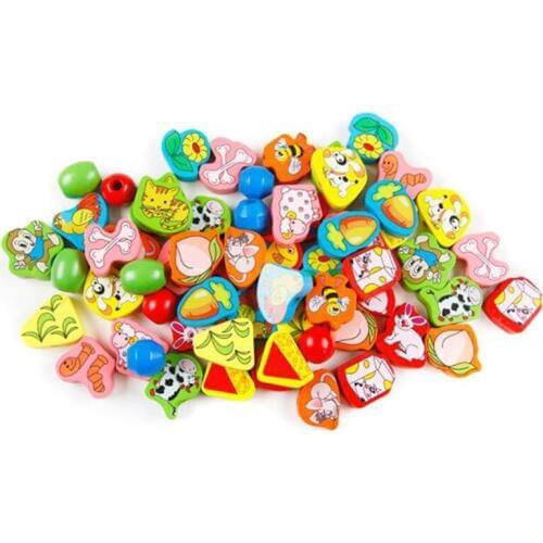 High Quality Baby Colorful Wooden Large Beaded Learning Toy Children Early Education Cartoon Cute Toys