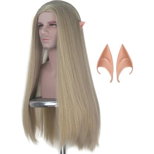 Thranduil Long Straight Ash Blonde wig Hair Cosplay Costume Wig Men Halloween with Elf Ear