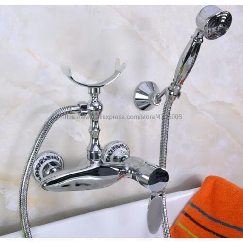 Chrome Bathroom Shower Faucet Bath Faucet Mixer Tap With Hand Shower Head Shower Faucet Set Wall Mounted Bna260