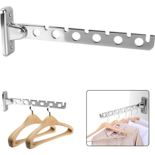 Indoor Space Saving Clothes Folding Hangers Clothes Drying Rack Home Organizer Stainless Steel 6 Holes Wall Mounted