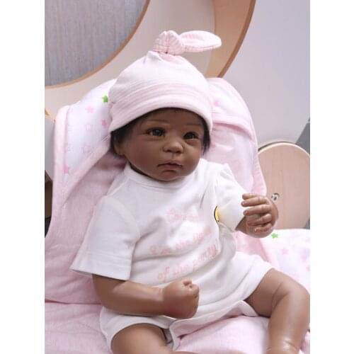 NPK 55cm Reborn Baby Doll African American Boneca Black bebe doll reborn For Girls Birthday Gift real alive newborn dolls