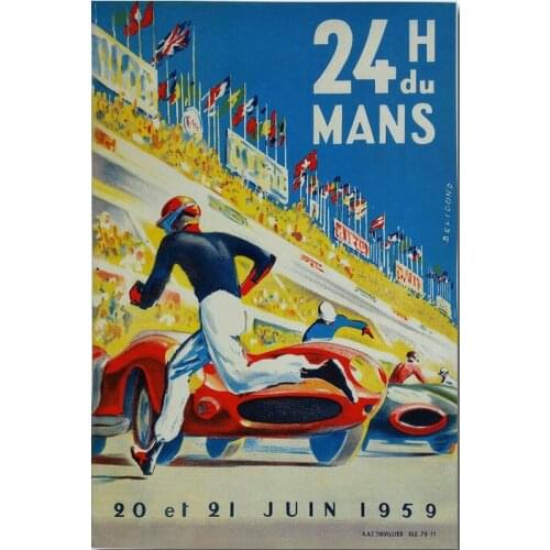 Hot 1959Race Car Vintage Style Auto Cool Racing Car Art Film Print Silk Poster Home Wall Decor 24x36inch
