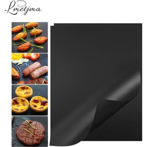 LMETJMA Dropshipping BBQ Mats Non Stick BBQ Grill Mats Reusable PTFE Barbecue Pad with 1 Silicone Brush BBQ Tools YT0400