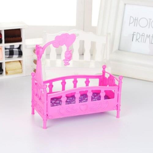 Mini Rocking Cradle Bed Doll House Toy Furniture For Kelly Barbie Doll Accessories Girls Toy Gift Baby Shower Gift Color Random