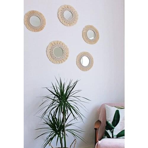 Diameter 35cm Macrame Wall Tapestry Mirror Round Boho Mirror Wall Macrame Decorative Mirror Tapestry Wall Hanging