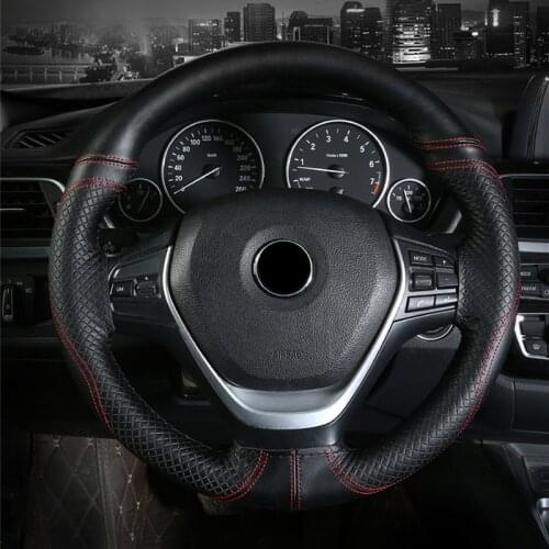 Genuine Leather Car Steering Wheel Cover Soft Anti Slip Steering-Wheel Braid 100% Cowhide Braid with Needles Thread 38cm