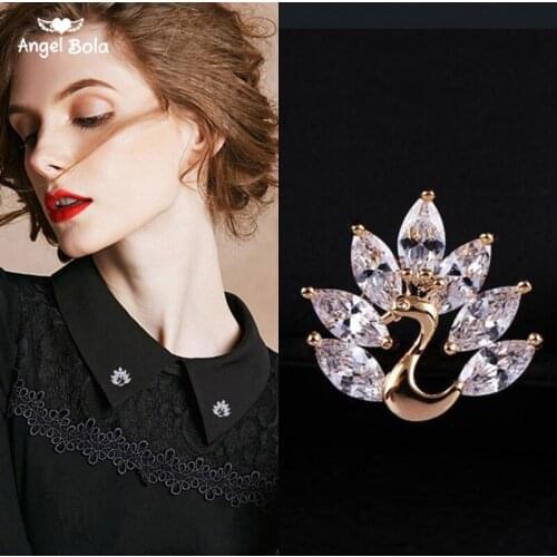 Peacock Opening Zircon Brooches Pins Suit Collar Fixed Clothes Anti-light Brooch Needle Lapel Pin Women Men Jewelry Accessories