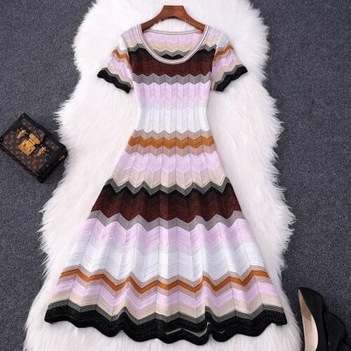 Ice Silk Knitted Dress Short Sleeve Plaid Temperament Small Size Sexy Slim Fit Slimming Skirt Summer Skirts Womens