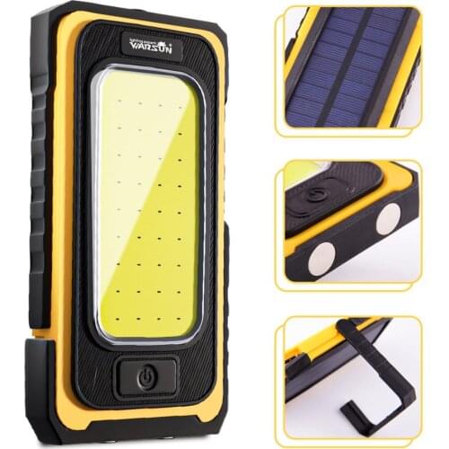 Portable USB Rechargeable COB Flashlight Solar Work Light LED Torch Lantern Camping Lamp with Built-in Battery Magnet Hook