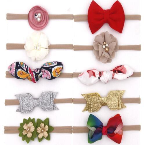 Baby Girls Headband Multi Colors Bow Knot Head Bandage Kids Toddlers Headwear Hair Band Infant Clothing Accessories 10pcs set