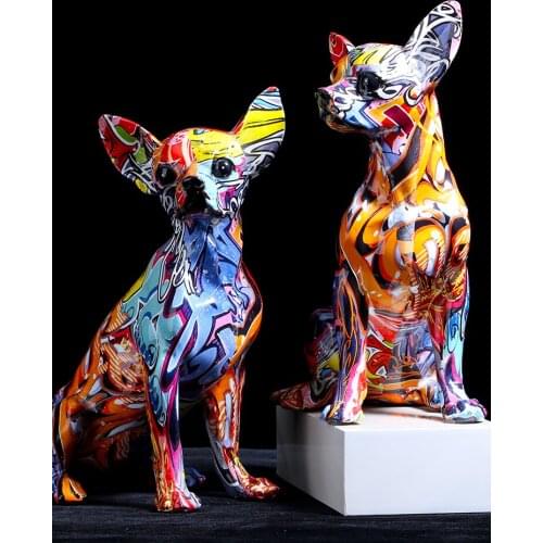 Simple and creative Chihuahua Bulldog statue, living room decoration, lobby, wine cabinet, office decoration, resin crafts