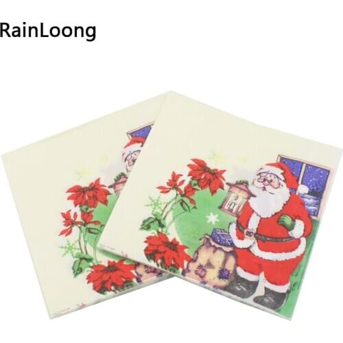 [RainLoong] Christmas Santa Print Paper Napkins For Christmas Decoration Servilleta 33*33cm 1 pack (20pcs/pack)